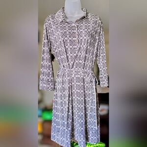 Escada Black & White Geometric Long-Sleeve Shirt Dress